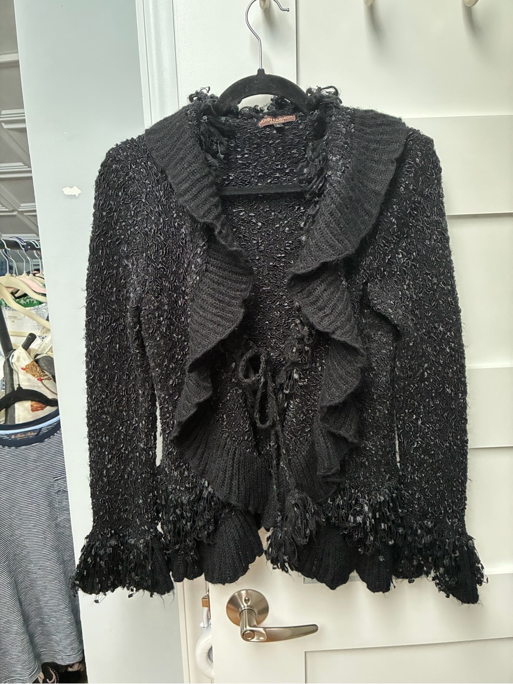 Vintage Y2K / 90s wool blend ruffled cardigan Black Ruffled cardigan size large